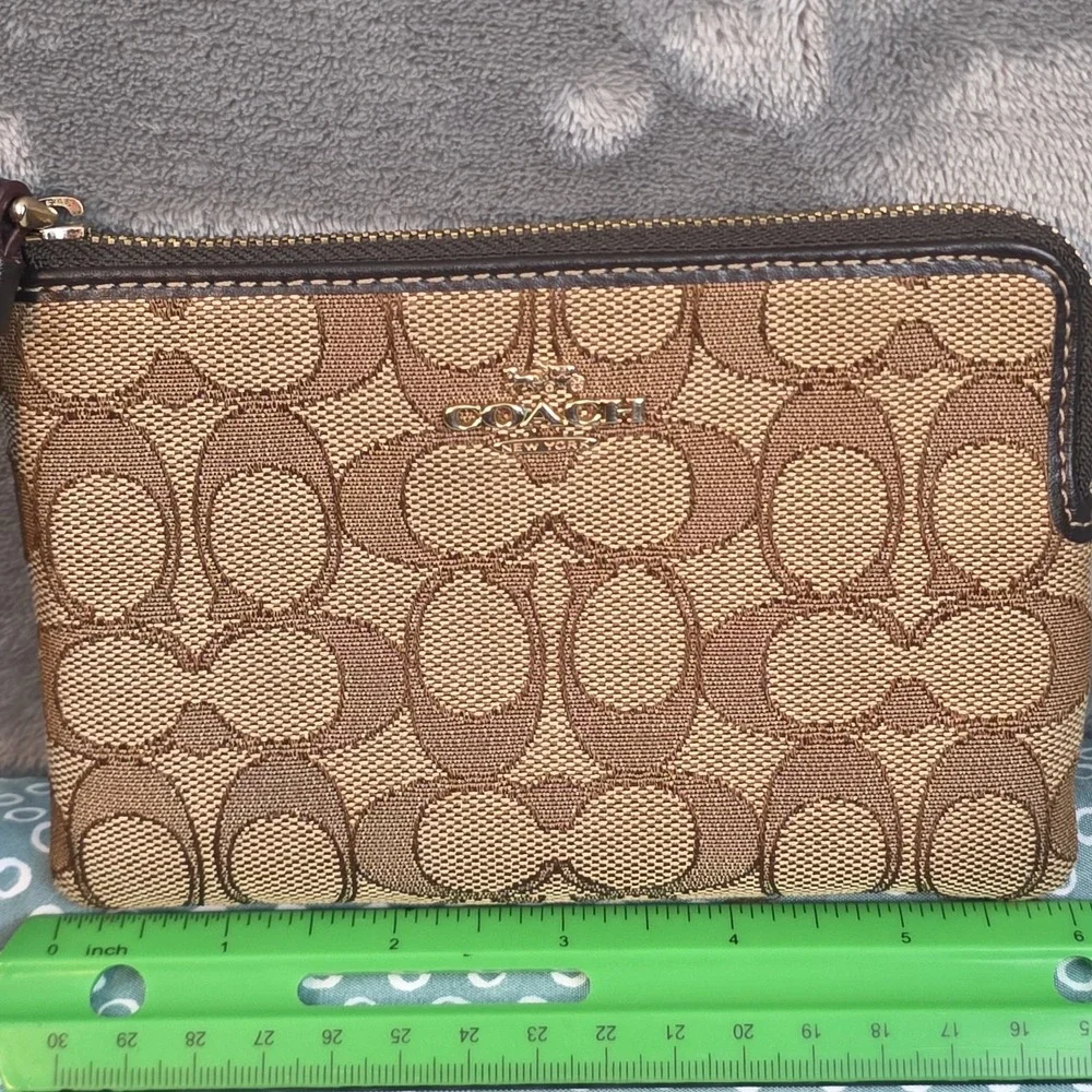Coach Signature 4x6 Wristlet Zippered Brown Tan Canvas L1878 F58033